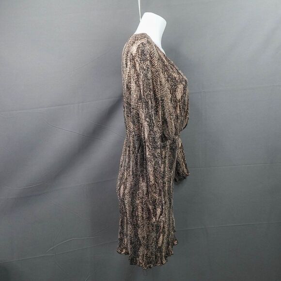 Womens Mini Dress 3XL Brown Knit Snake Print Blouson Faux Wrap Statement Y2K - Picture 4 of 12